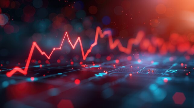 a Red line arrows 3D attack,crash, a stock chart billboard, damaged