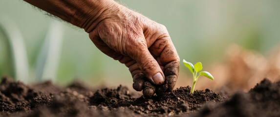 Expert hand of farmer checking soil health before growth a seed of vegetable or plant seedling, Business or ecology concept, analyze complex data sets in real-time, with a digital interface overlaid o