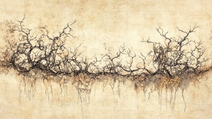 Obraz premium Biblical Illustration of Psalms 80: Once-Thriving Vineyard Overgrown with Thorns, Symbolizing Israel's Fall and Hope for Renewal