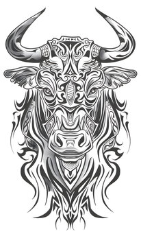 recommend clip art: Tribal Bull Tattoo black and white illustration