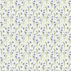 Bell flowers. Wild flowers, seamless pattern. Blue wild flowers. Design for textiles and paper.