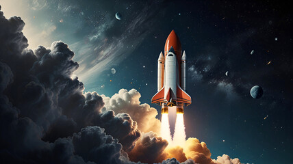 3D rocket in space Business startup and business growth concept, 3D rendering. on white background. Ai generative