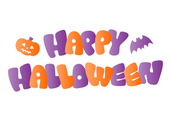 ハロウィンのカボチャとコウモリとレトロなタイポグラフィ