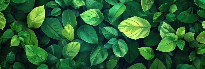 Lush Leaves: A vibrant green abstract background featuring leaves in various shapes and sizes, evoking feelings of growth and renewal for emotional health.