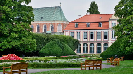GDANSK, POLAND - August 09, 2024: Abbey Palace , built in the Rococo style in 1754-1756 in beautiful picturesque city Oliva Park