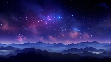 Fototapeta premium Fantastic night landscape with bright arched milky way, purple sky with stars. Neural network ai generated art