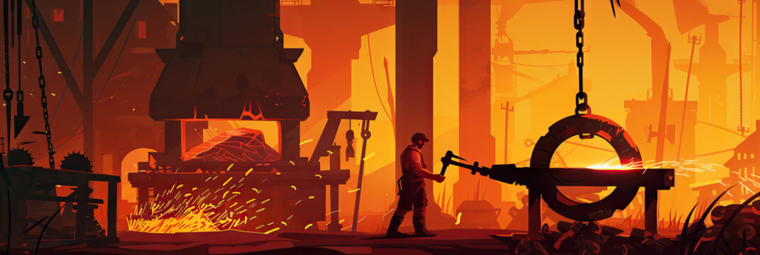 Powerful Cutting Edge: A skilled blacksmith at work, using a traditional hammer and modern laser welder to create intricate metal designs.