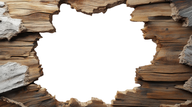 Abstract background with a hole in an old wooden wall, close-up view, with white space for text or a message in the center of the picture transparent background PNG clipart