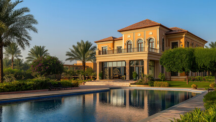 Exterior of luxury villa, pool