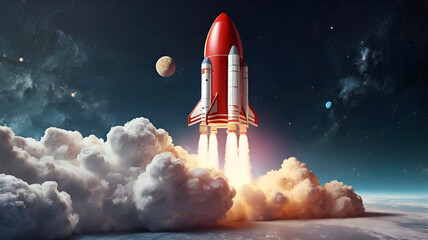 3D rocket in space Business startup and business growth concept, 3D rendering. on white background. Ai generative