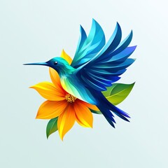 Obraz premium Hummingbird in Flight with Yellow Flower