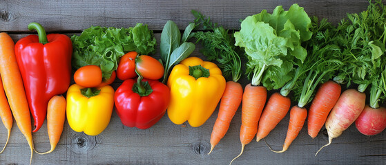 Fresh Colorful Vegetables on Rustic Wooden Background