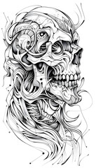 Tribal Ghoul Tattoo black and white illustration