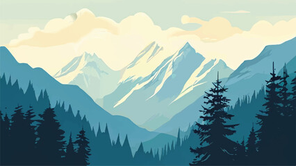 Mountain landscape. Panorama of a mountain landscape. Nature Background. Nature. Mountains. sky. Vector illustration. 