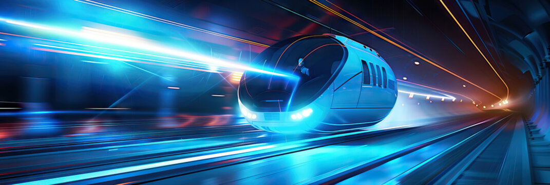 A futuristic transportation pod levitates using a powerful blue laser beam. - Powered by Adobe