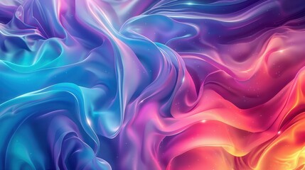 Obraz premium Digital abstract of flowing, multicolored fabric-like patterns, with a spectrum of colors from blue to pink to orange