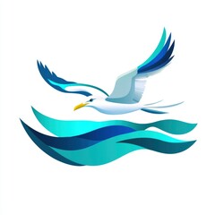 Fototapeta premium Seagull Flying Over Blue Waves