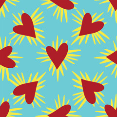 Valentines Day pattern with ugly funky hearts. Groovy cute love characters. Vector illustration in doodle style