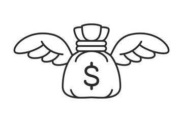 Moneybag with wings icon. Flying money thin line vector illustration.