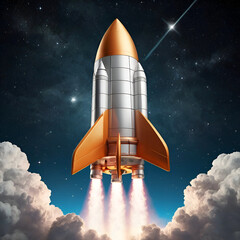 Obraz premium 3D rocket in space Business startup and business growth concept, 3D rendering. on white background. Ai generative