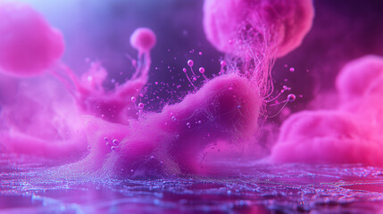 Fototapeta premium Ethereal Pink Nebula with Floating Bubbles and Glowing Particles