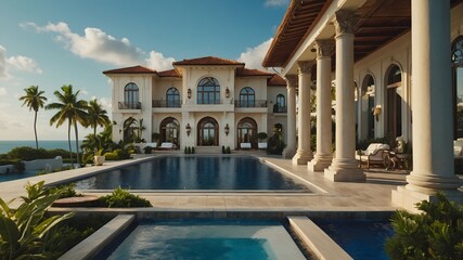 Fototapeta premium Seaside Luxury Redefined: Opulent Villa with Stunning Views