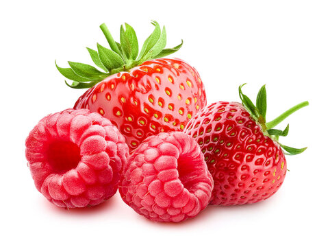 Himbeeren mit Erdbeeren isoliert auf wei&szlig;en Hintergrund, Freisteller