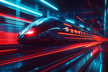Abstract digital background depicting a train in motion, highlighting the speed and dynamic energy of modern transportation