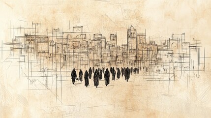 Biblical Illustration of Psalms 76: A Peaceful City with Citizens Walking Freely, Symbolizing the Calm and Safety That Comes When God Rises to Save the Humble of the Earth