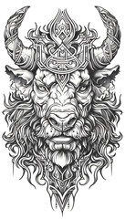 Obraz premium Tribal Minotaur Tattoo black and white illustration
