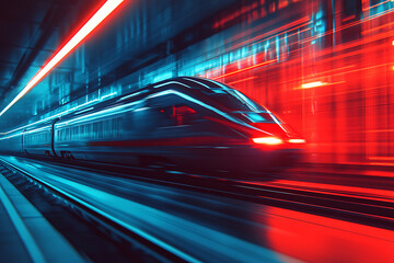 Abstract digital background depicting a train in motion, highlighting the speed and dynamic energy of modern transportation