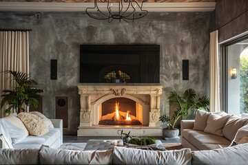 Fototapeta premium living room with fireplace