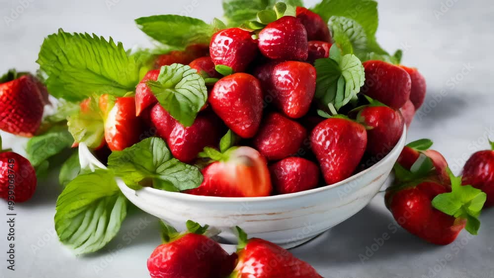 Poster  Fresh strawberries and mint leaves a summer delight