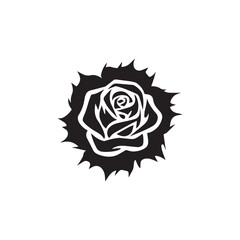 Set of creative vector black silhouettes of rose flowers isolated on a white background