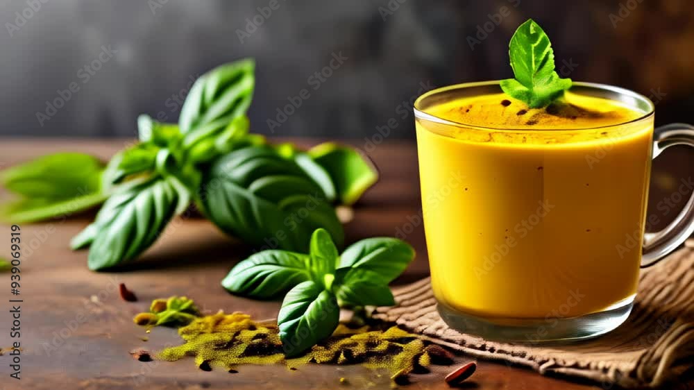 Wall mural  Freshly blended nutrientpacked smoothie with a touch of basil