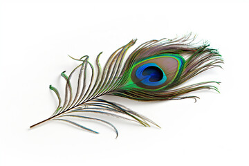 Obraz premium Peacock Feather on White Background