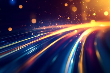 Vibrant Multicolored Light Trails in Night Background with Glowing Particles