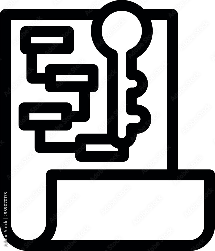 Poster key is unlocking a flowchart representing finding the solution to a problem