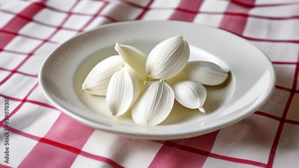 Canvas Prints  Freshness in a bowl  A closeup of white flowers on a red and white checkered tablecloth