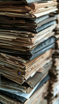 Detailed close up of neatly stacked legal documents in court, emphasizing clarity and realism