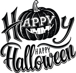 happy halloween pumkin typography silhoutte vector
