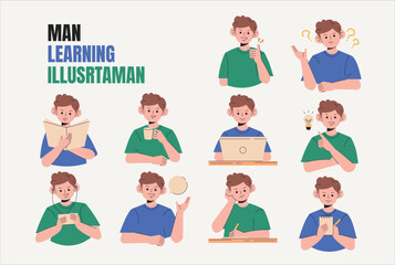 Blue and Green Man Activity Learning Illustration Collection