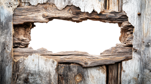 Abstract background with a hole in an old wooden wall, close-up view, with white space for text or a message in the center of the picture transparent background PNG clipart - Powered by Adobe