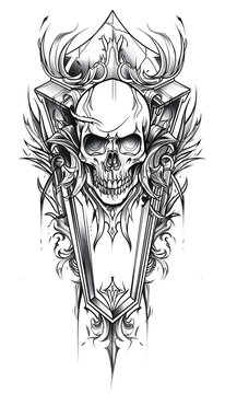 recommend clip art: Tribal Skull and Coffin Tattoo black and white illustration