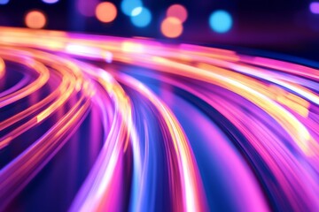 Obraz premium Vibrant Light Trails at Night Capturing Urban Cityscape Motion and Colorful Spectrum