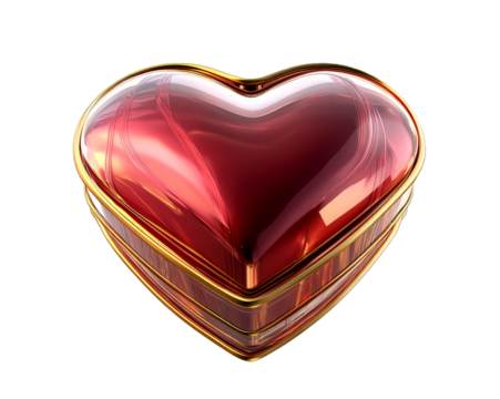 A heart-shaped box with a gold rim and a transparent lid showcases a vibrant red interior.

 - Powered by Adobe