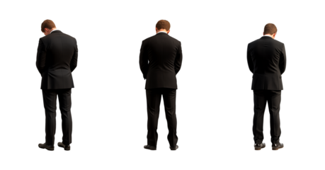 A man in a formal suit, seen from behind, bows respectfully at a funeral.

