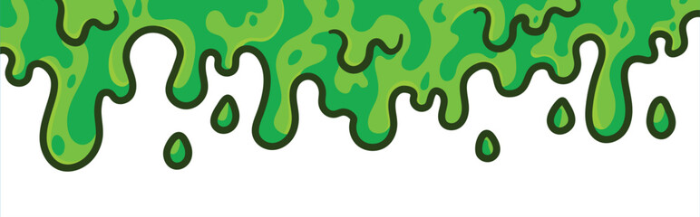 Green dripping slime background liquid splash with cartoon-style illustration vector