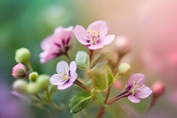 Tiny wild flowers blossom. Beautiful nature pastel floral background Generative AI