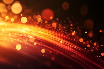 Abstract Glowing Bokeh Lights with Warm Golden Orange Hues in Dynamic Wave Pattern